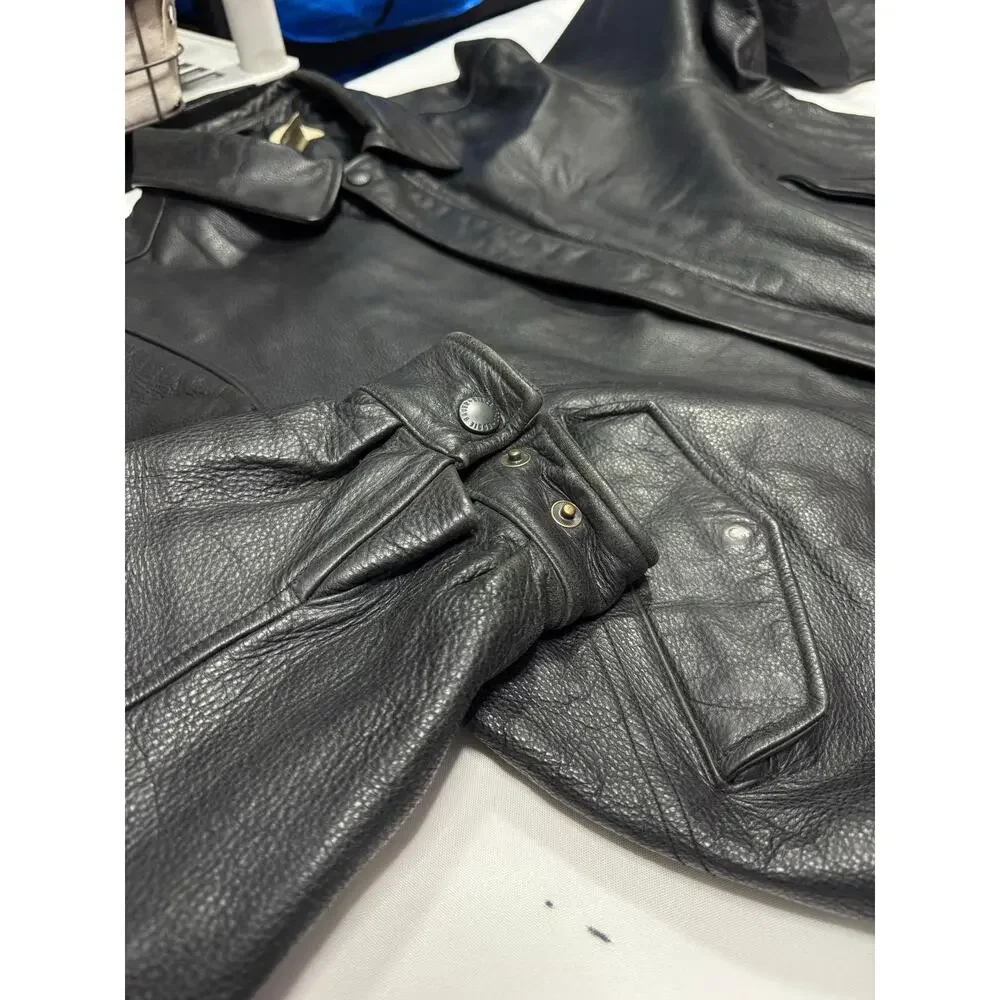 Eddie Bauer Black Leather Jacket Size Large Vintage Y2K